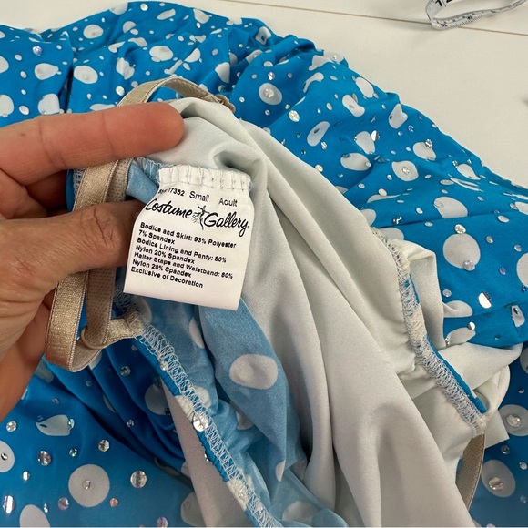 Costume Gallery Small Adult "Happy Dayz" Blue & White Polka Dots Dance Costume - Picture 9 of 12